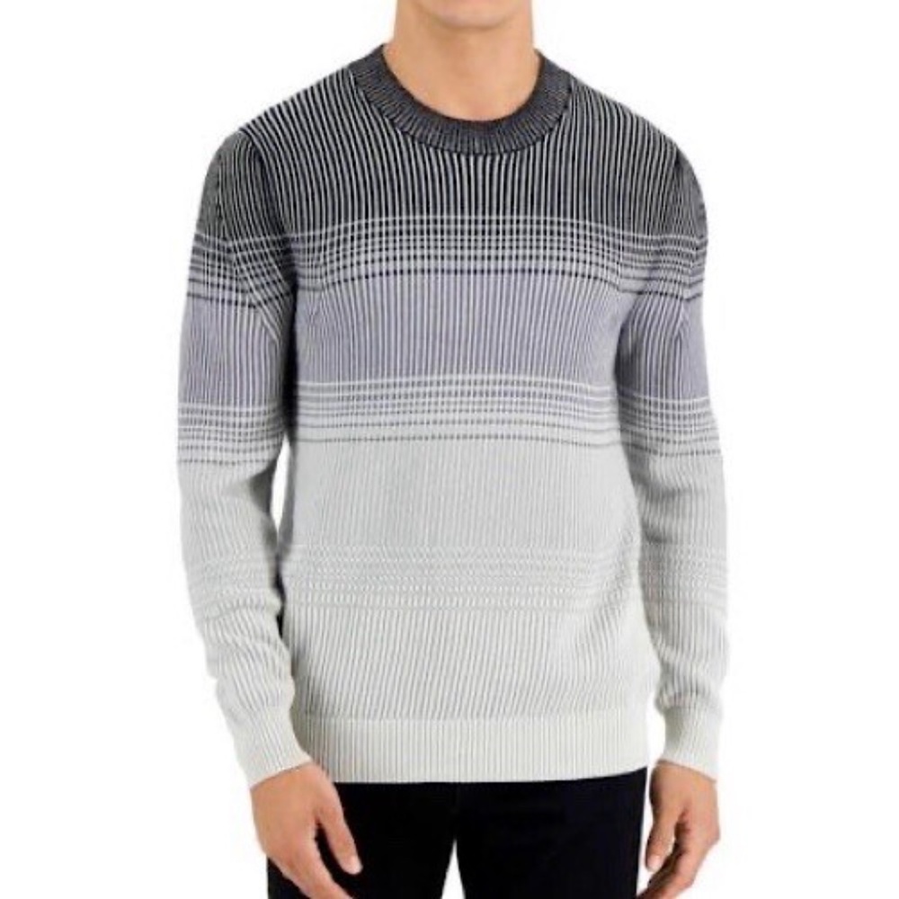 Alfani Sweater XL Ribbed Knit Ombre Striped Pullover Cotton Preppy